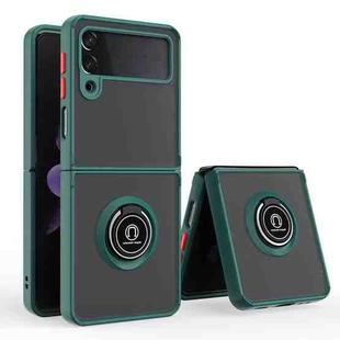 For Samsung Galaxy Z Flip4 Q Shadow I Ring Kickstand PC and TPU Hybrid Phone Case(Deep Green)