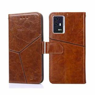 For ZTE Axon 30 Pro Geometric Stitching Horizontal Flip Leather Phone Case(Light Brown)