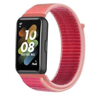 For Huawei Band 7 Nylon Loop Buckle Watch Band(Pomegranate Red)