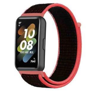 For Huawei Band 7 Nylon Loop Buckle Watch Band(Red Black)