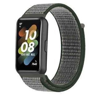 For Huawei Band 7 Nylon Loop Buckle Watch Band(Deep Olive)