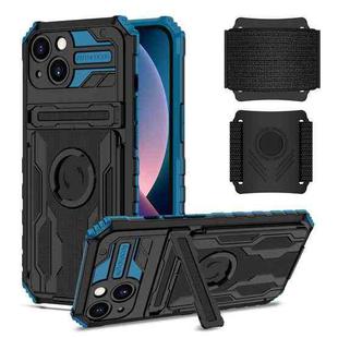 For iPhone 14 Kickstand Detachable Armband Phone Case (Blue)