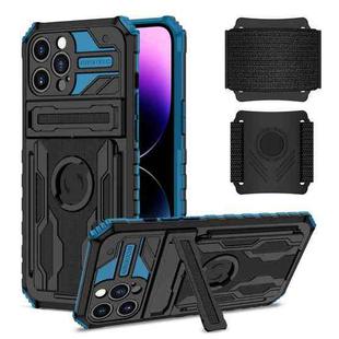 For iPhone 14 Pro Max Kickstand Detachable Armband Phone Case (Blue)