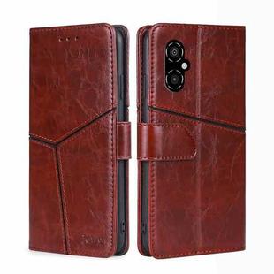 For Xiaomi Poco M4 5G Geometric Stitching Horizontal Flip Leather Phone Case(Dark Brown)