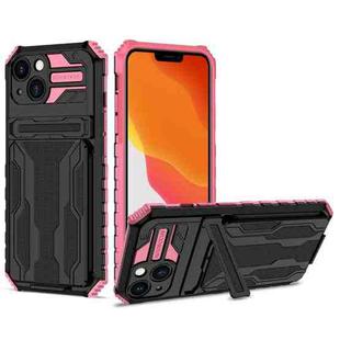 For iPhone 14 Kickstand Armor Card Wallet Phone Case (Pink)