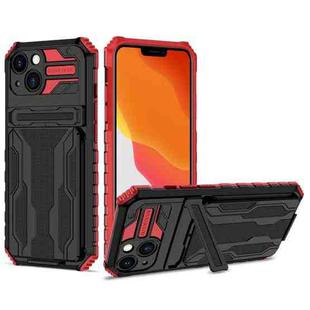 For iPhone 14 Kickstand Armor Card Wallet Phone Case (Red)