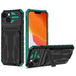 For iPhone 14 Plus Kickstand Armor Card Wallet Phone Case (Dark Green)