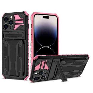 For iPhone 14 Pro Max Kickstand Armor Card Wallet Phone Case (Pink)