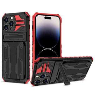 For iPhone 14 Pro Max Kickstand Armor Card Wallet Phone Case (Red)