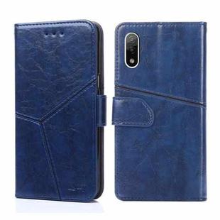 For Sony Xperia Ace II Geometric Stitching Horizontal Flip Leather Phone Case(Blue)