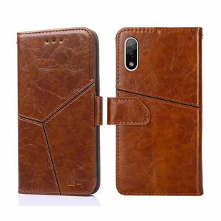 For Sony Xperia Ace II Geometric Stitching Horizontal Flip Leather Phone Case(Light Brown)