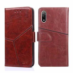For Sony Xperia Ace II Geometric Stitching Horizontal Flip Leather Phone Case(Dark Brown)