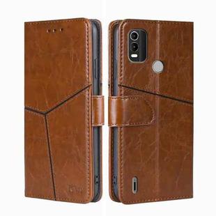 For Nokia C21 Plus Geometric Stitching Horizontal Flip Leather Phone Case(Light Brown)