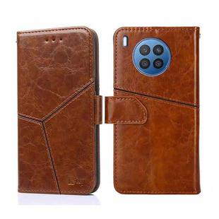 For Huawei nova 8i Geometric Stitching Horizontal Flip Leather Phone Case(Light Brown)