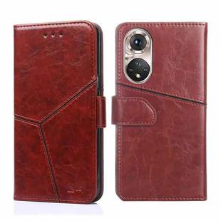 For Honor 50 Pro Geometric Stitching Horizontal Flip Leather Phone Case(Dark Brown)