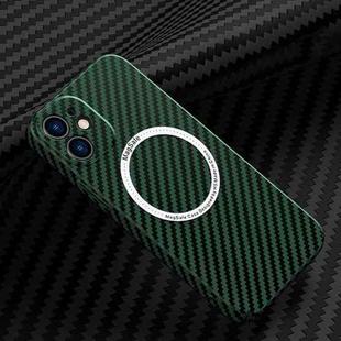 For iPhone 11 Carbon Fiber Texture MagSafe Magnetic Phone Case (Green)