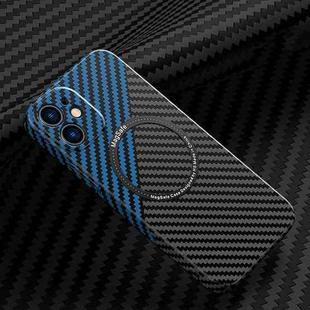 For iPhone 11 Carbon Fiber Texture MagSafe Magnetic Phone Case (Black Blue)