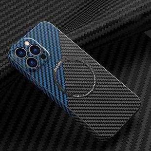 For iPhone 11 Pro Carbon Fiber Texture MagSafe Magnetic Phone Case (Black Blue)