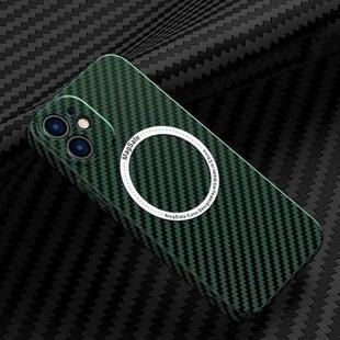 For iPhone 12 Carbon Fiber Texture MagSafe Magnetic Phone Case(Green)