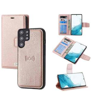 For Samsung Galaxy S22+ 5G Litchi Texture Magnetic Detachable Wallet Leather Phone Case(Rose Gold)
