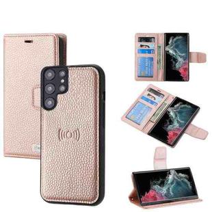 For Samsung Galaxy S22 Ultra 5G Litchi Texture Magnetic Detachable Wallet Leather Phone Case(Rose Gold)