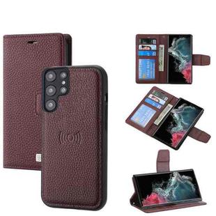 For Samsung Galaxy S22 Ultra 5G Litchi Texture Magnetic Detachable Wallet Leather Phone Case(Purple)