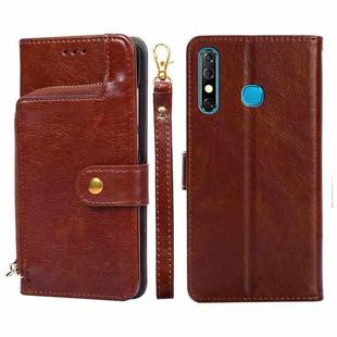 For Infinix Hot 8/Hot 8 Lite/X650/X650B/Tecon Camon 12 Zipper Bag Leather Phone Case(Brown)