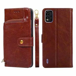 For Itel A48 Zipper Bag Leather Phone Case(Brown)
