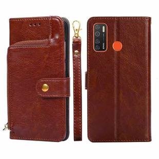 For Tecno Camon 15/CD7/Camon 15 Air/Spark 5/Spark 5 Pro Zipper Bag Leather Phone Case(Brown)