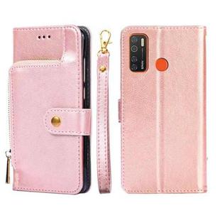 For Tecno Camon 15/CD7/Camon 15 Air/Spark 5/Spark 5 Pro Zipper Bag Leather Phone Case(Rose Gold)