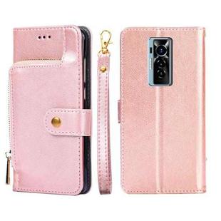 For Tecno Phantom X Zipper Bag Leather Phone Case(Rose Gold)