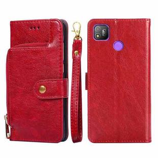 For Tecno Pop 4 Zipper Bag Leather Phone Case(Red)