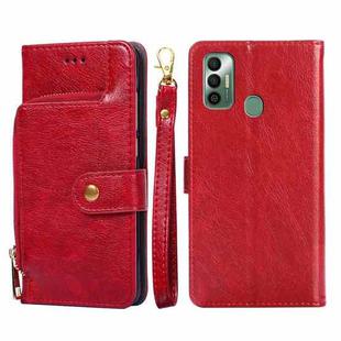 For Tecno Spark 7 Zipper Bag Leather Phone Case(Red)