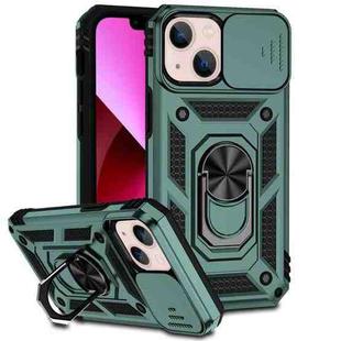 For iPhone 14 Sliding Camshield Holder Phone Case (Dark Green)