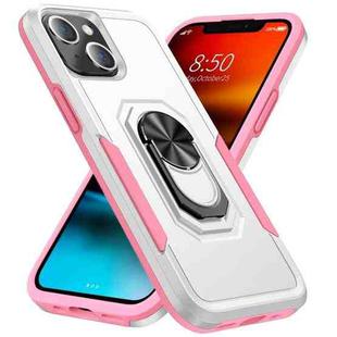 For iPhone 14 Ring Kickstand Heavy Duty Shockproof Phone Case (White)