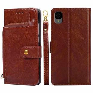 For TCL 30Z T602DL Zipper Bag Leather Phone Case(Brown)