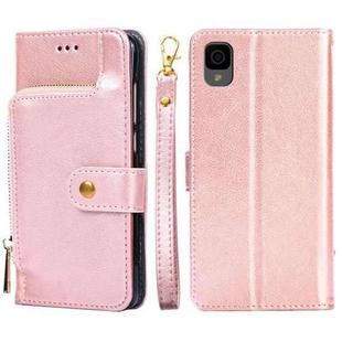 For TCL 30Z T602DL Zipper Bag Leather Phone Case(Rose Gold)