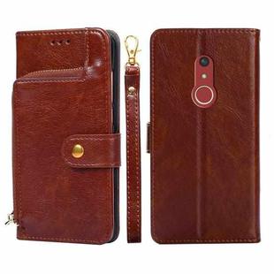 For Fujitsu Arrows Be4 Plus/F-41B Zipper Bag Leather Phone Case(Brown)