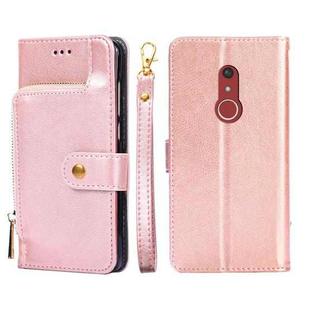For Fujitsu Arrows Be4 Plus/F-41B Zipper Bag Leather Phone Case(Rose Gold)