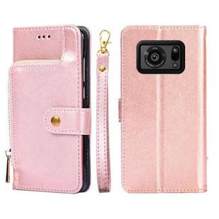 For Sharp Aquos R6 Zipper Bag Leather Phone Case(Rose Gold)