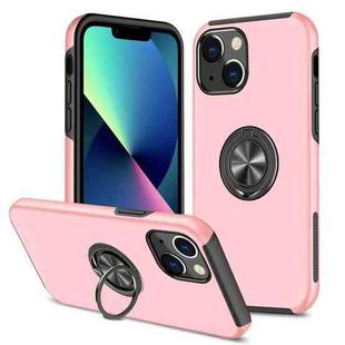 For iPhone 14 Plus Magnetic Ring Kickstand Shockproof Phone Case (Rose Gold)