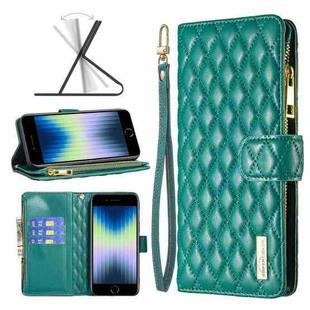 For iPhone SE 2022 / SE 2020 / 8 / 7 Diamond Lattice Zipper Wallet Leather Flip Phone Case(Green)