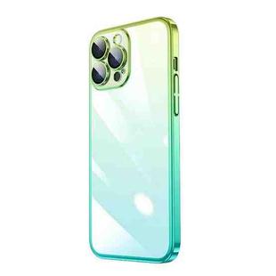 For iPhone 13 Pro Max Transparent Electroplated PC Gradient Phone Case (Cyan-blue Green)