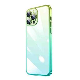 For iPhone 12 Pro Max Transparent Electroplated PC Gradient Phone Case(Cyan-blue Green)