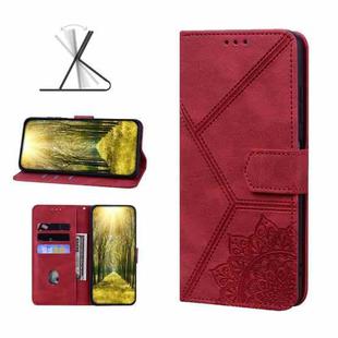 For OPPO A16 Geometric Mandala Embossed Leather Phone Case(Red)