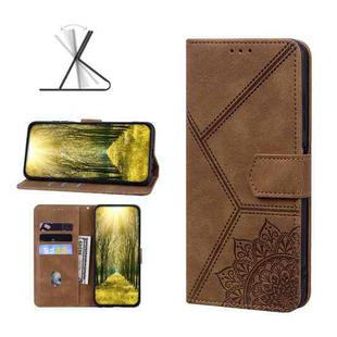 For Samsung Galaxy A22 5G Geometric Mandala Embossed Leather Phone Case(Brown)