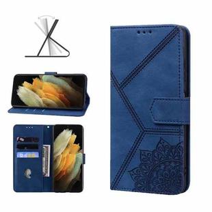 For Samsung Galaxy S21 Ultra 5G Geometric Mandala Embossed Leather Phone Case(Blue)
