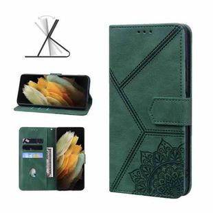 For Samsung Galaxy S21 Ultra 5G Geometric Mandala Embossed Leather Phone Case(Green)
