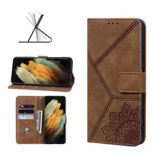 For Samsung Galaxy S21 Ultra 5G Geometric Mandala Embossed Leather Phone Case(Brown)