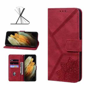For Samsung Galaxy S21 Ultra 5G Geometric Mandala Embossed Leather Phone Case(Red)